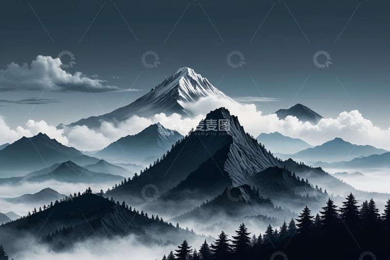 高清大图下载【趣麦麦图】云雾缭绕的山脉自然风光