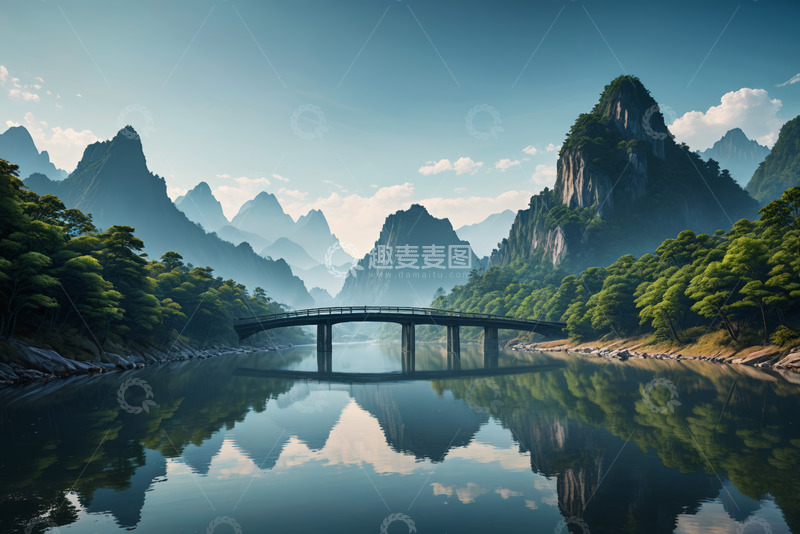 高清大图下载【趣麦麦图】山水间的桥梁风景