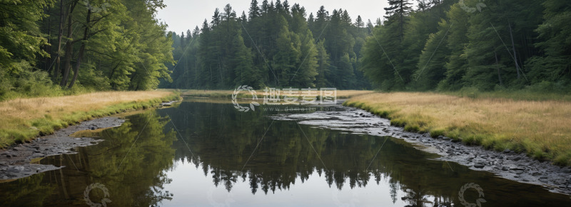高清大图下载【趣麦麦图】森林边河流自然风光