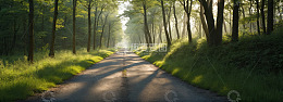 林间道路清晨阳光美景