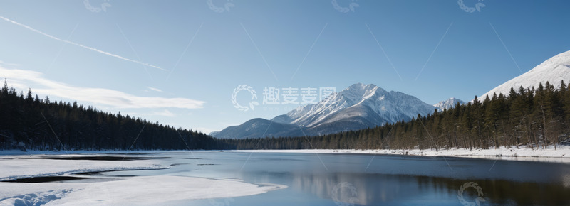 高清大图下载【趣麦麦图】冬日雪山下的宁静湖泊