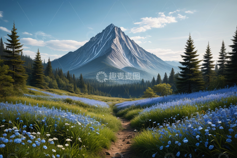 高清大图下载【趣麦麦图】山间花海与小径自然风光