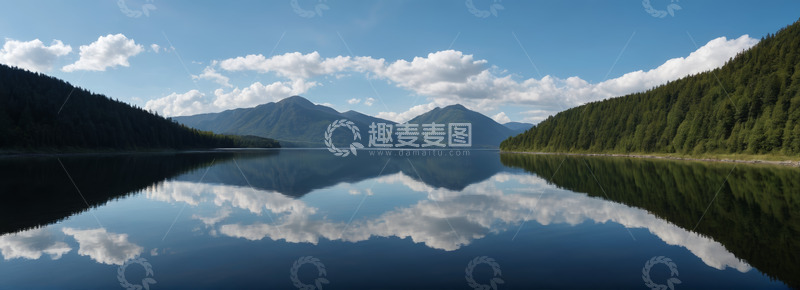 高清大图下载【趣麦麦图】山林间平静湖面自然景观