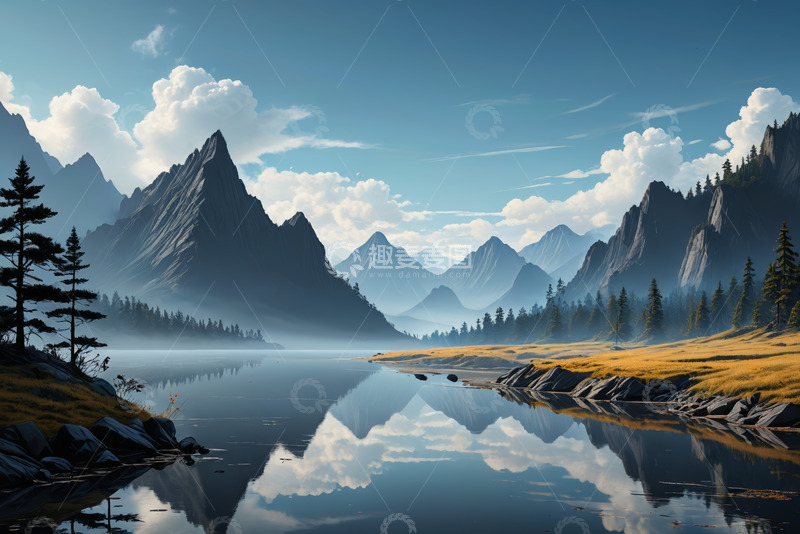 高清大图下载【趣麦麦图】山水湖泊自然风光全景