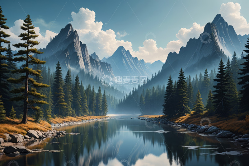 高清大图下载【趣麦麦图】山林湖泊自然风光