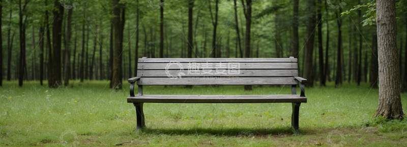 高清大图下载【趣麦麦图】森林中休闲长凳