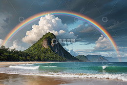 海边山峰与彩虹景观