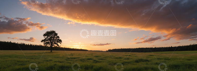 高清大图下载【趣麦麦图】原野上的孤树与日落霞光
