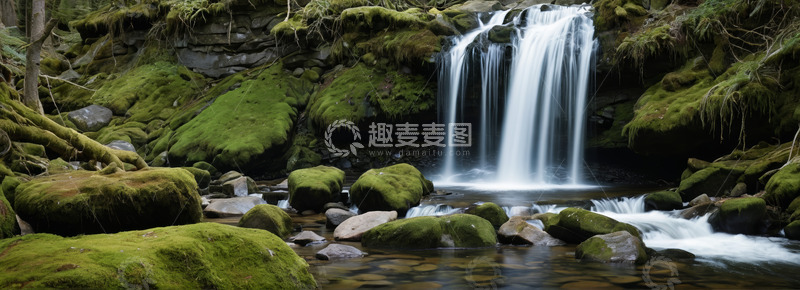高清大图下载【趣麦麦图】森林中的瀑布自然景观