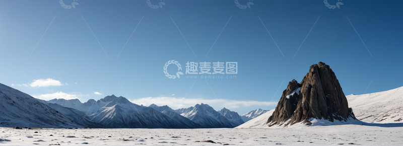 高清大图下载【趣麦麦图】雪山与孤石自然风光