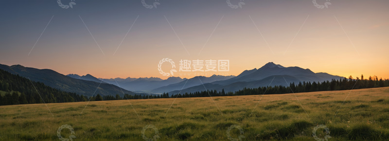 高清大图下载【趣麦麦图】山间草原黄昏景色