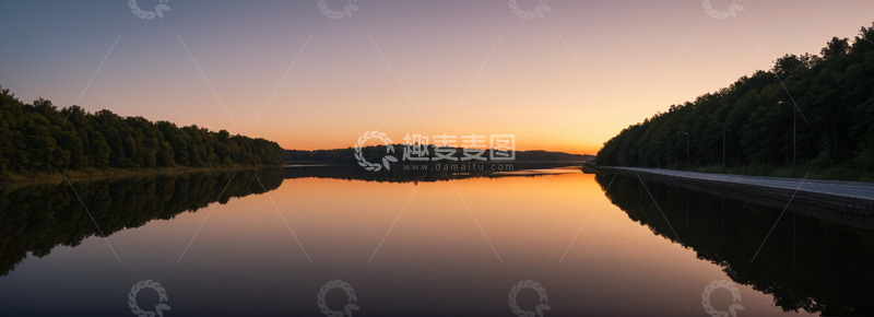 高清大图下载【趣麦麦图】湖畔森林日落自然景观