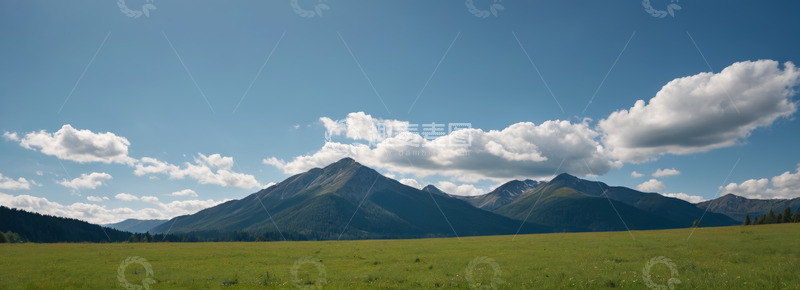 高清大图下载【趣麦麦图】草原远山蓝天白云风景