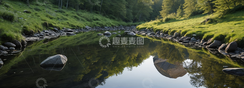 高清大图下载【趣麦麦图】森林中宁静的河流风景