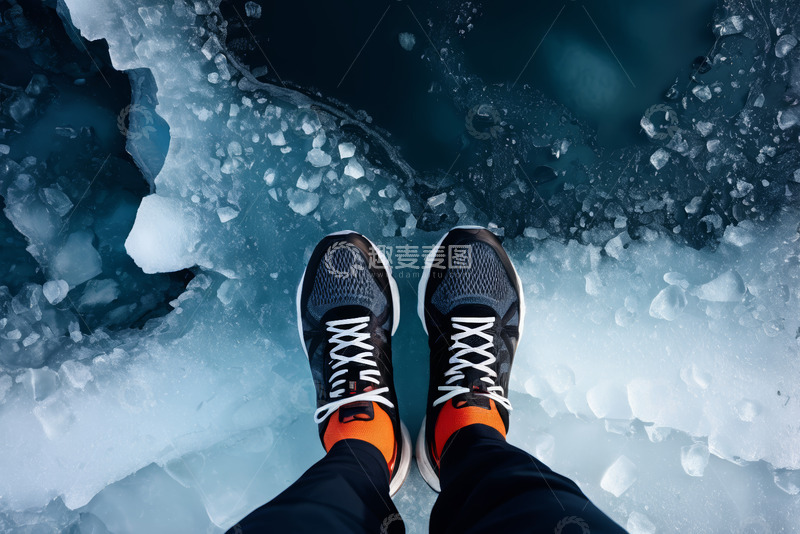高清大图下载【趣麦麦图】站在冰面的人双脚特写