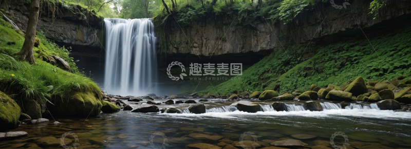 高清大图下载【趣麦麦图】森林中瀑布自然景观