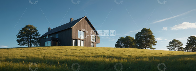 高清大图下载【趣麦麦图】郊外草地旁的现代住宅