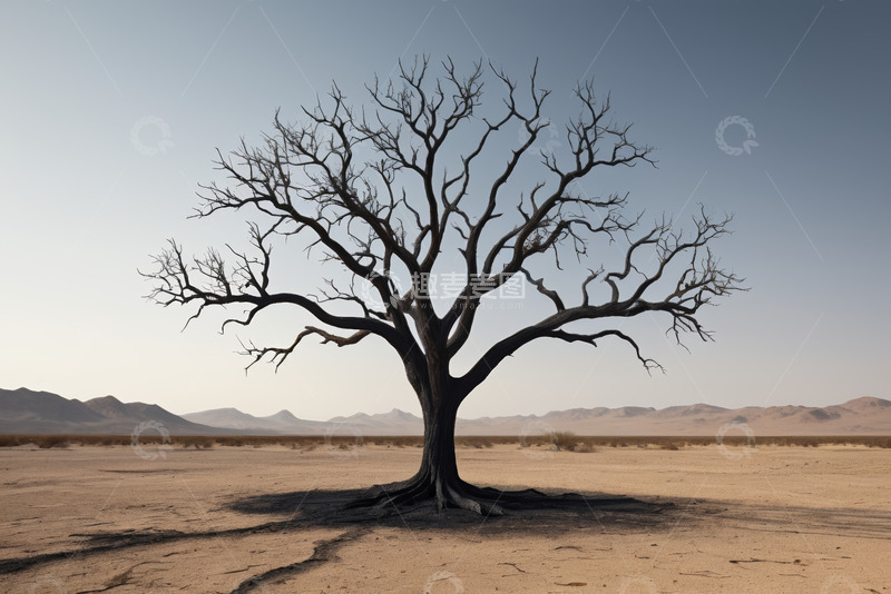 高清大图下载【趣麦麦图】沙漠中孤独的枯树景观