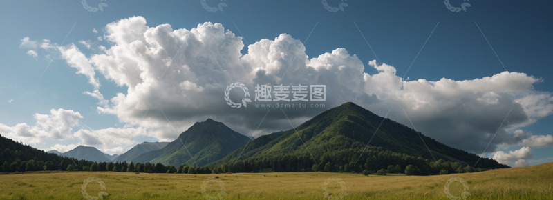 高清大图下载【趣麦麦图】蓝天白云下的山景与草原风光