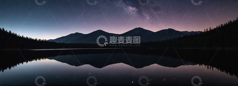 高清大图下载【趣麦麦图】山林湖畔星空夜景