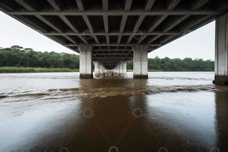 高清大图下载【趣麦麦图】桥下河流与茂密树林景观
