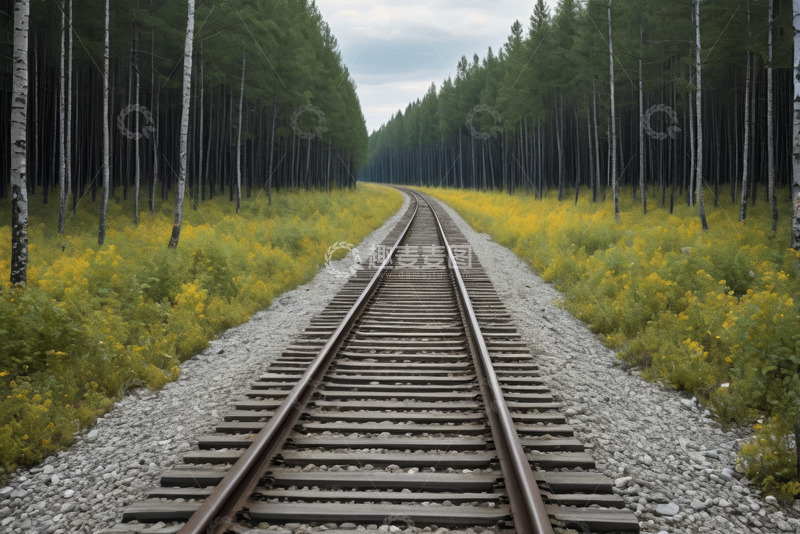 高清大图下载【趣麦麦图】森林中延伸的铁路轨道