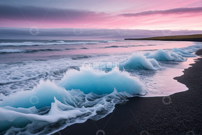 高清大图下载【趣麦麦图】海滩上的海洋冰山景观