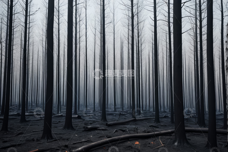 高清大图下载【趣麦麦图】烧焦森林树木景观