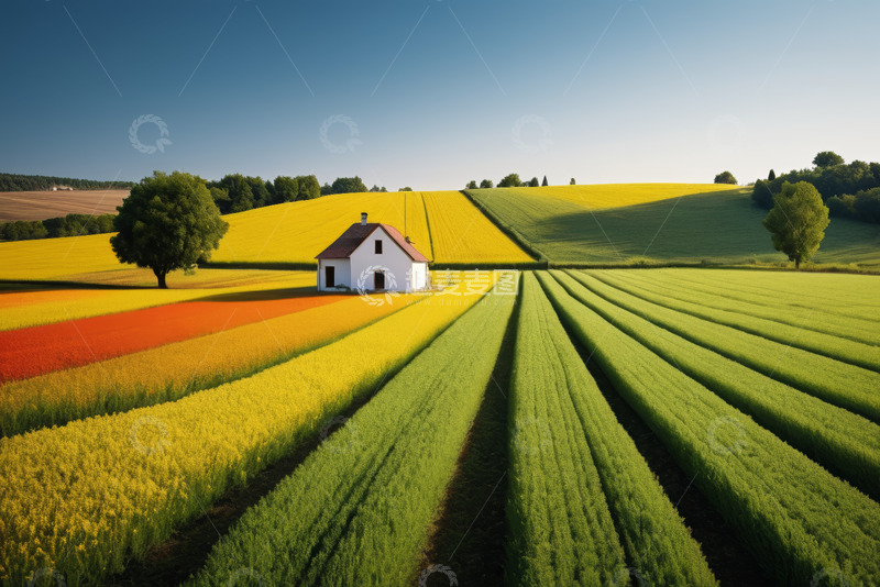 高清大图下载【趣麦麦图】田野中的小屋田园风光