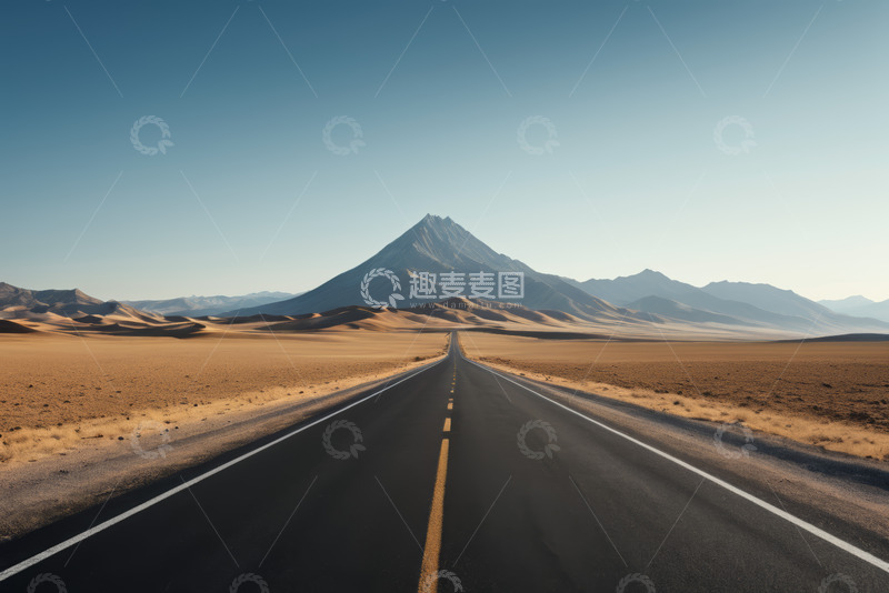 高清大图下载【趣麦麦图】沙漠公路与远处山峰风景