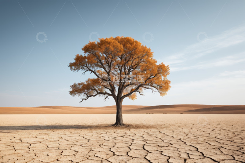 高清大图下载【趣麦麦图】沙漠中孤独的枯树景观