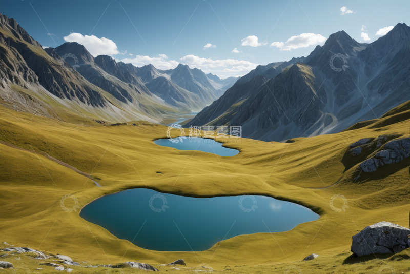 高清大图下载【趣麦麦图】山间草地湖泊自然风光