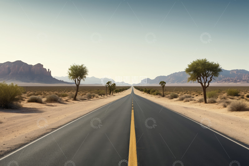 高清大图下载【趣麦麦图】沙漠中延伸的空旷道路