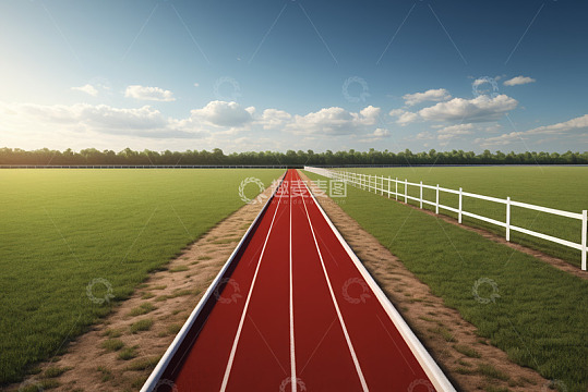 户外红色跑道与绿地风光