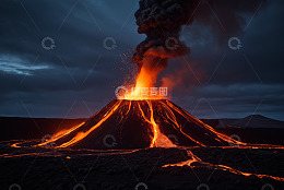 火山喷发熔岩流淌景象
