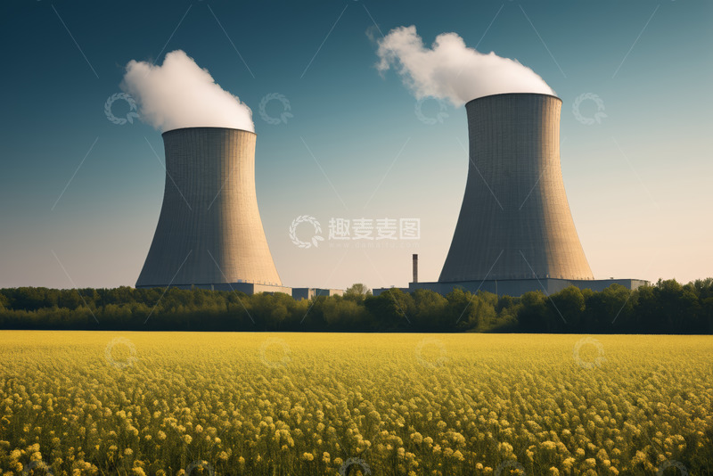 高清大图下载【趣麦麦图】田野旁的核电站冷却水塔