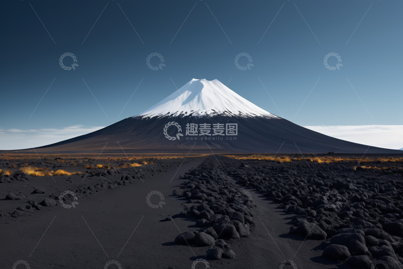 高清大图下载【趣麦麦图】雪山与黑色熔岩地貌景观