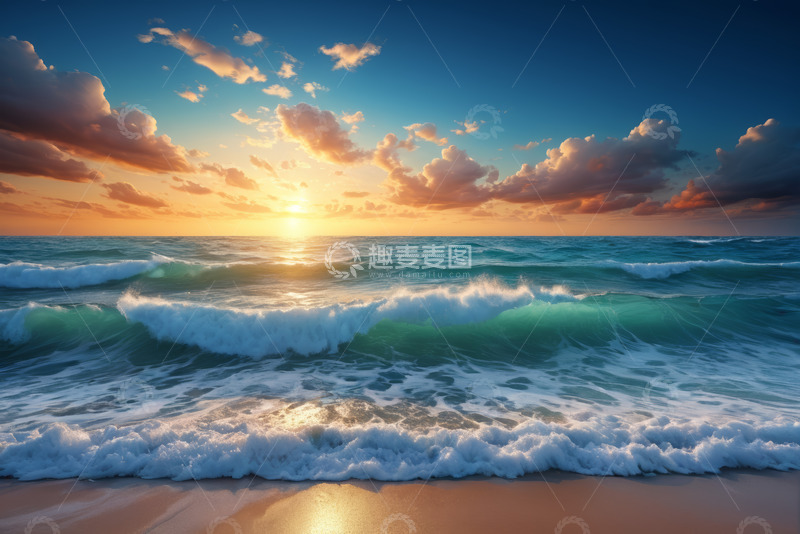 高清大图下载【趣麦麦图】海边日落海浪景观