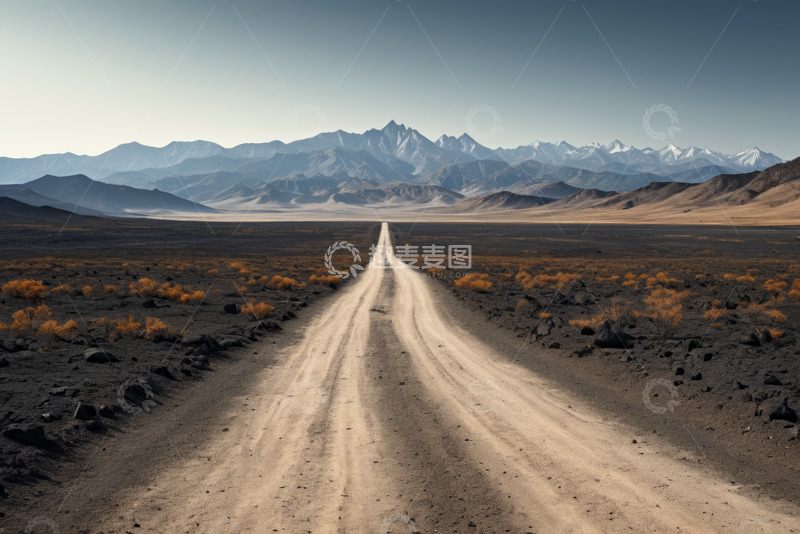 高清大图下载【趣麦麦图】旷野中延伸向山脉的道路