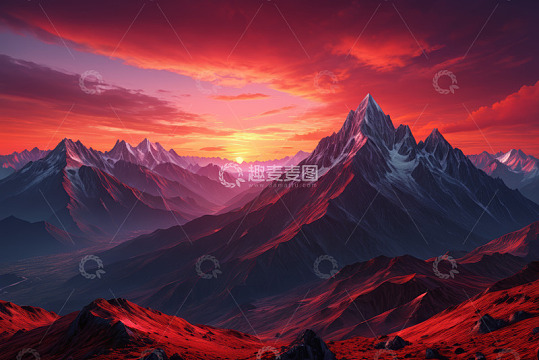 壮丽雪山日出全景