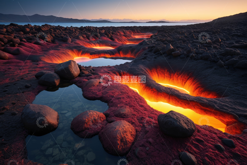 高清大图下载【趣麦麦图】黄昏时熔岩流淌的自然景观