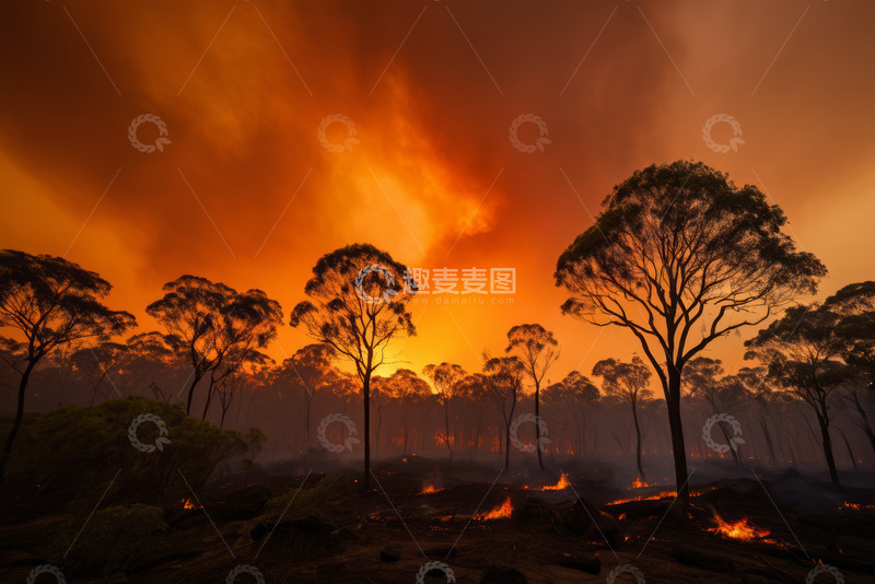 高清大图下载【趣麦麦图】森林火灾中的树木与火焰景象