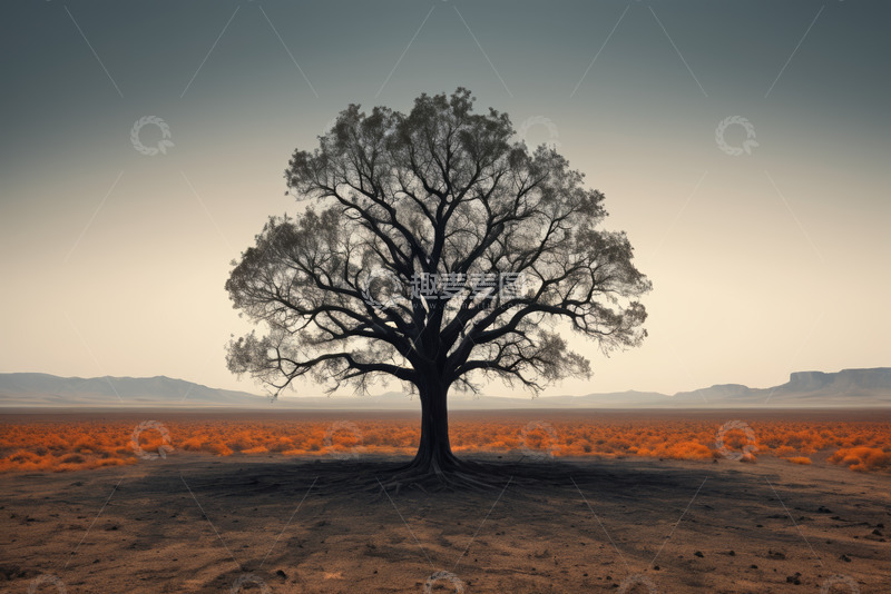 高清大图下载【趣麦麦图】旷野中的孤独大树