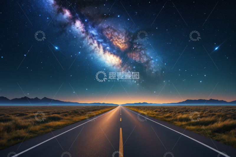 高清大图下载【趣麦麦图】旷野公路星空夜景