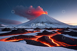 火山喷发与熔岩流淌景观