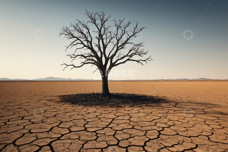 高清大图下载【趣麦麦图】沙漠中孤独的枯树景象