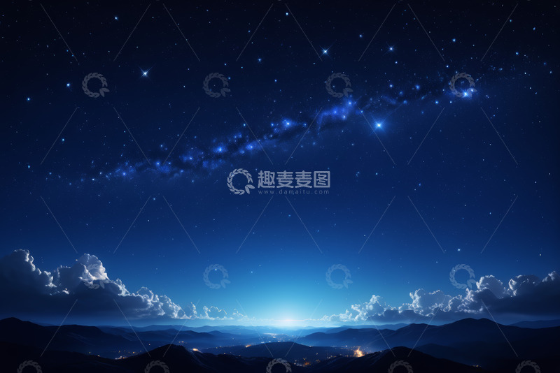 高清大图下载【趣麦麦图】夜空繁星与山峦远景
