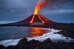 海边喷发的火山自然景象