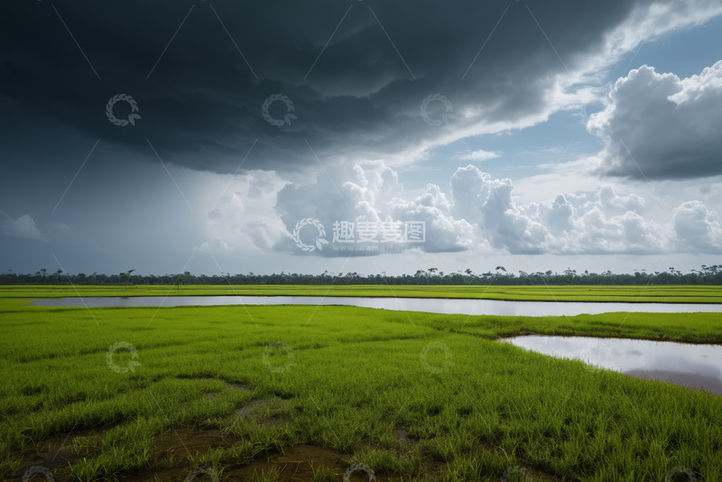 高清大图下载【趣麦麦图】田野上空的阴云与绿地景观