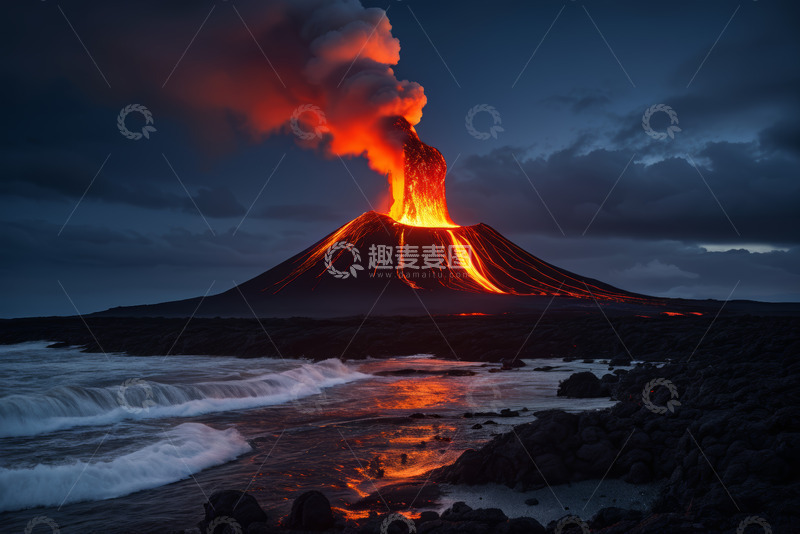 高清大图下载【趣麦麦图】海边喷发的火山自然景观